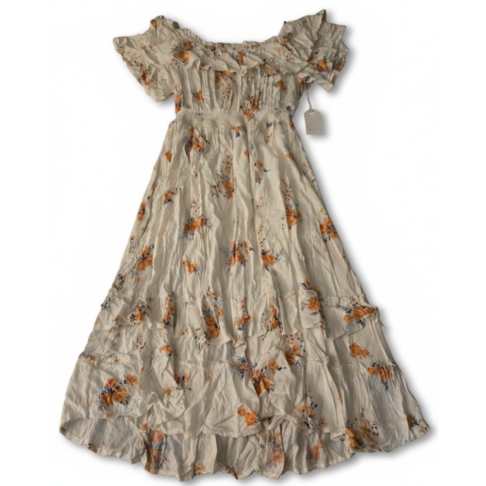 NWT Coco + Jaimeson Off Shoulder Crinkle Floral Ruffle Dress Sz Medium